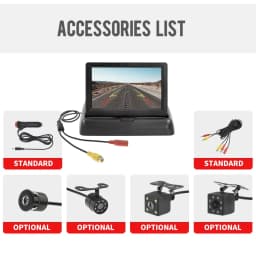 4.3 TFT LCD HD Screen Folding Car Monitor with Rear View Camera LED Backup for Vehicle Parking Easy Installation