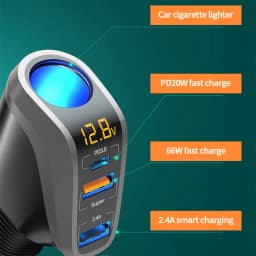 SEAMETAL 66W Car Charger PD20W QC3.0 Port USB Type Fast Charging Phone Charger 12V/24V Universal Cigarette Lighter Power Adapter