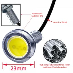 2X 23mm Car Eagle Eye Silver Shell DRL Daytime Running Light Fog LED 12V Backup Reversing Parking Signals Auto Tail Backup Lamp