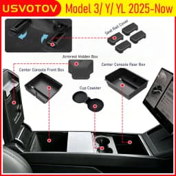 USVOTOV For 2025 2026 Tesla Model 3 Y YL Juniper Center Console Organizer Storage Box Tray Seat Rail Cover Protector Accessories