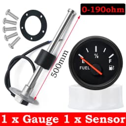 100-500mm Stainless Steel Marine Fuel Level Gauge Sensor Fit Boat Car Fuel Level Gauge Meter 0-190ohm with Red Backlight 9-32V