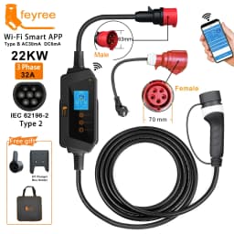Feyree 22KW 32A 3Phase Type2 Portable EV Charger Wi-Fi APP Control EVSE Charging Box Charging Station for Electric Car Charger