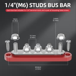 DaierTek Bus Bar 12V Power Distribution Block with Cover 5 X 1/4' Studs Terminal Block Max 150A 48VDC Positive Negative for Auto