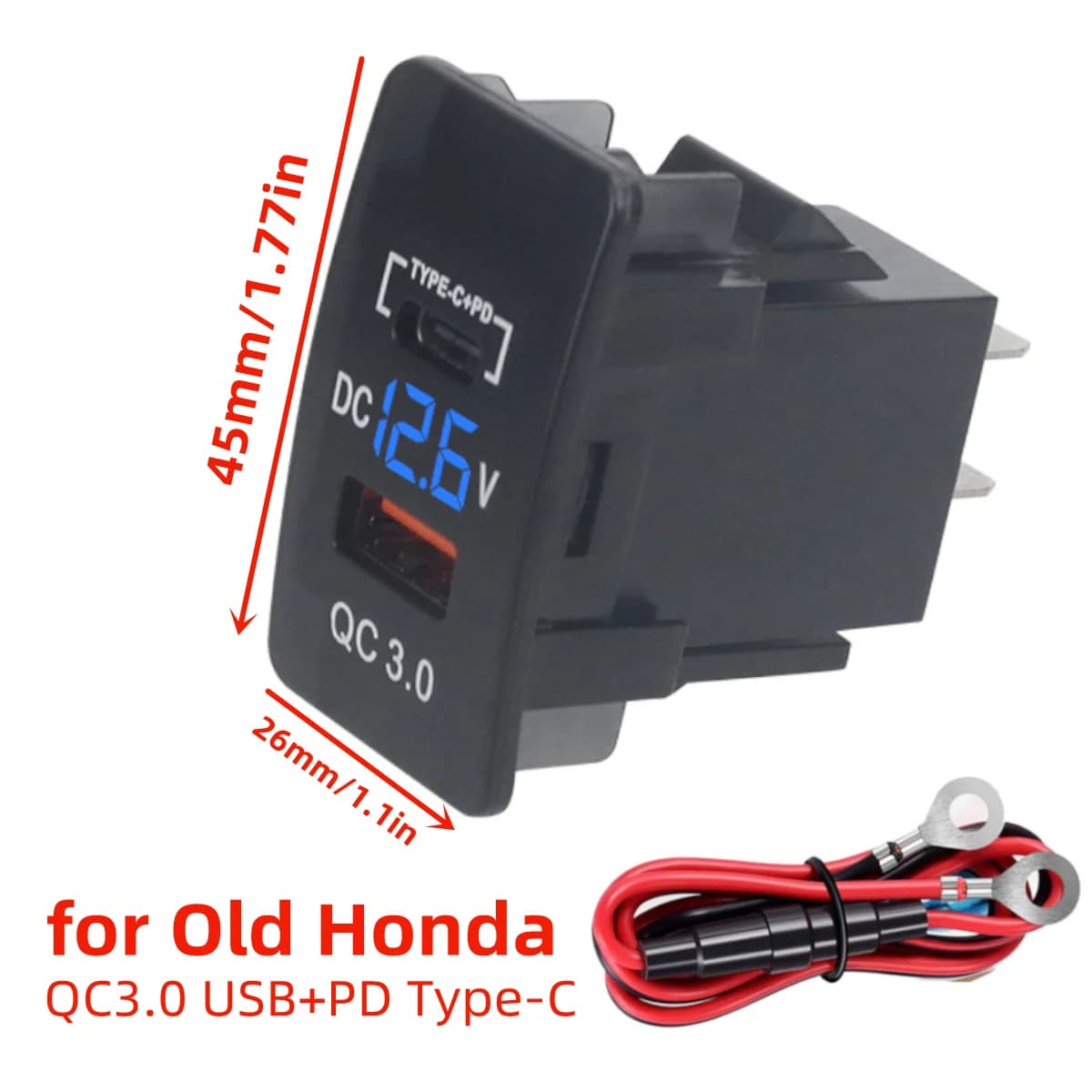 26x45mm Fast Charging Car Charger Socket QC3.0 USB+PD Type-C for Old Honda Fit Accord Civic CR-V HR-V City Odyssey