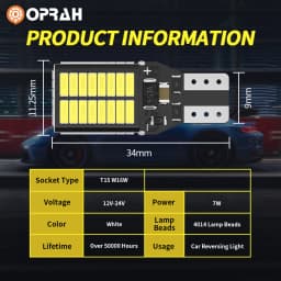 Oprah 2PCS Canbus No Error T15 W16W 4014 54SMD LED Bulbs 2800LM Replace For Car Backup Reverse Light Auto Lamps 6000K White 12V