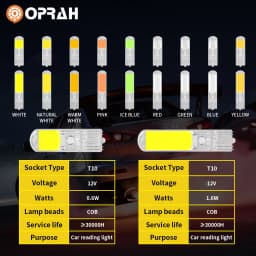 2X T10 W5W 194 T15 W16W LED Bulbs Reading Lights COB Auto Brake Lamp Glass Sapphire Drive-free Dome Light Amber 12V White 6000K
