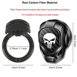 1Pcs Skull Car Push Start Stop Button Cover, Aluminum Alloy Carbon Fiber Engine Starter Push to Start Button Anti Scratch Cover