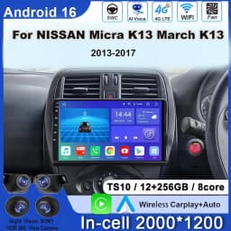 Android 16 Car Radio Player 9Inch For NISSAN Micra K13 March K13 2013-2017 Carplay Autoradio Auto Screen No 2din DVD 4G WIFI
