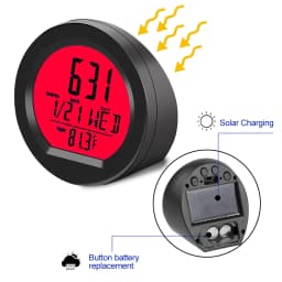 Solar Car Digital Clock Date Week Thermometer LCD Luminous Display for Dashboard Car Clock Automobiles Internal Stick-On