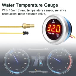 52mm Water Temperature Gauge Car Digital Meter LED Display 9-36V with Temperature Sensor Alarm Function