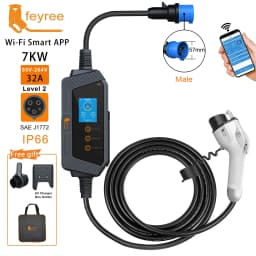 Feyree Type1 Portable EV Charger 7KW 32A 1Phase J1772 Socket with 5m Cable Smart APP WIFI Control Version for Electric Vehicle