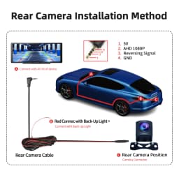 Imagebon 6m/10m AHD 1080P Backup Rear Camera 4 Pin 2.5mm Automatic Reversing Rearview Mirror Cam Car DVR