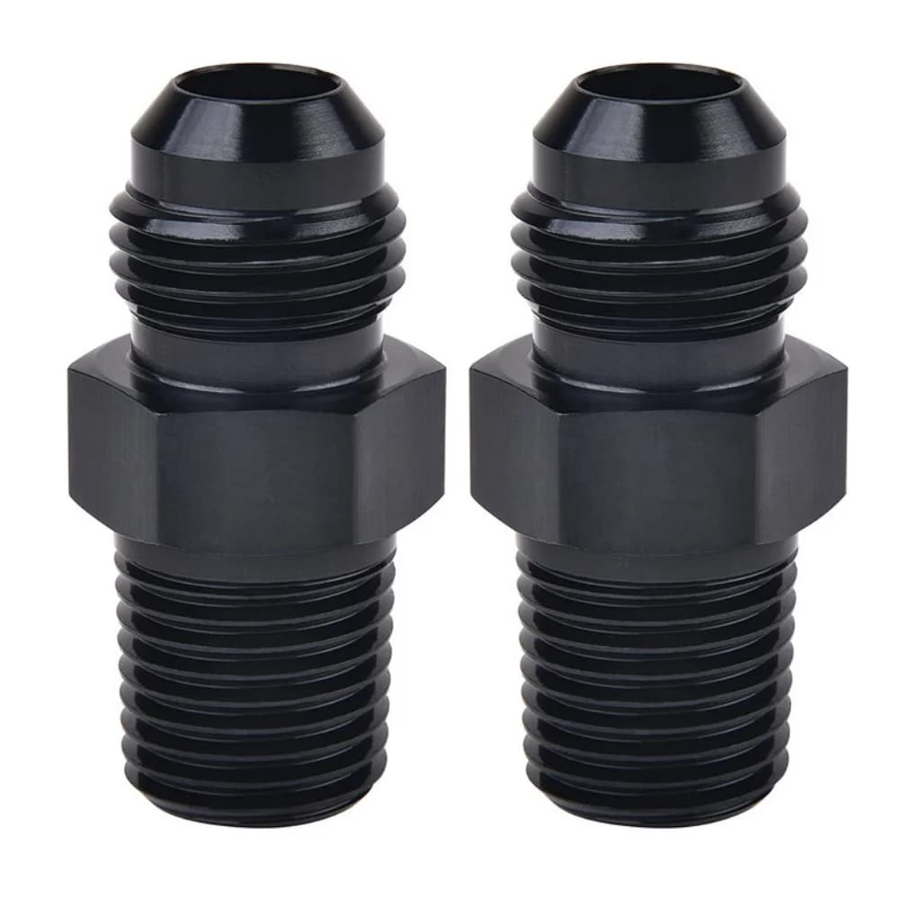 AN3/AN4/AN6/AN8/AN10/AN12 Male Flare to 1/4" 1/8 3/8  1/2 3/4 NPT Pipe Fitting Adapter Aluminum Straight Black 2PCS