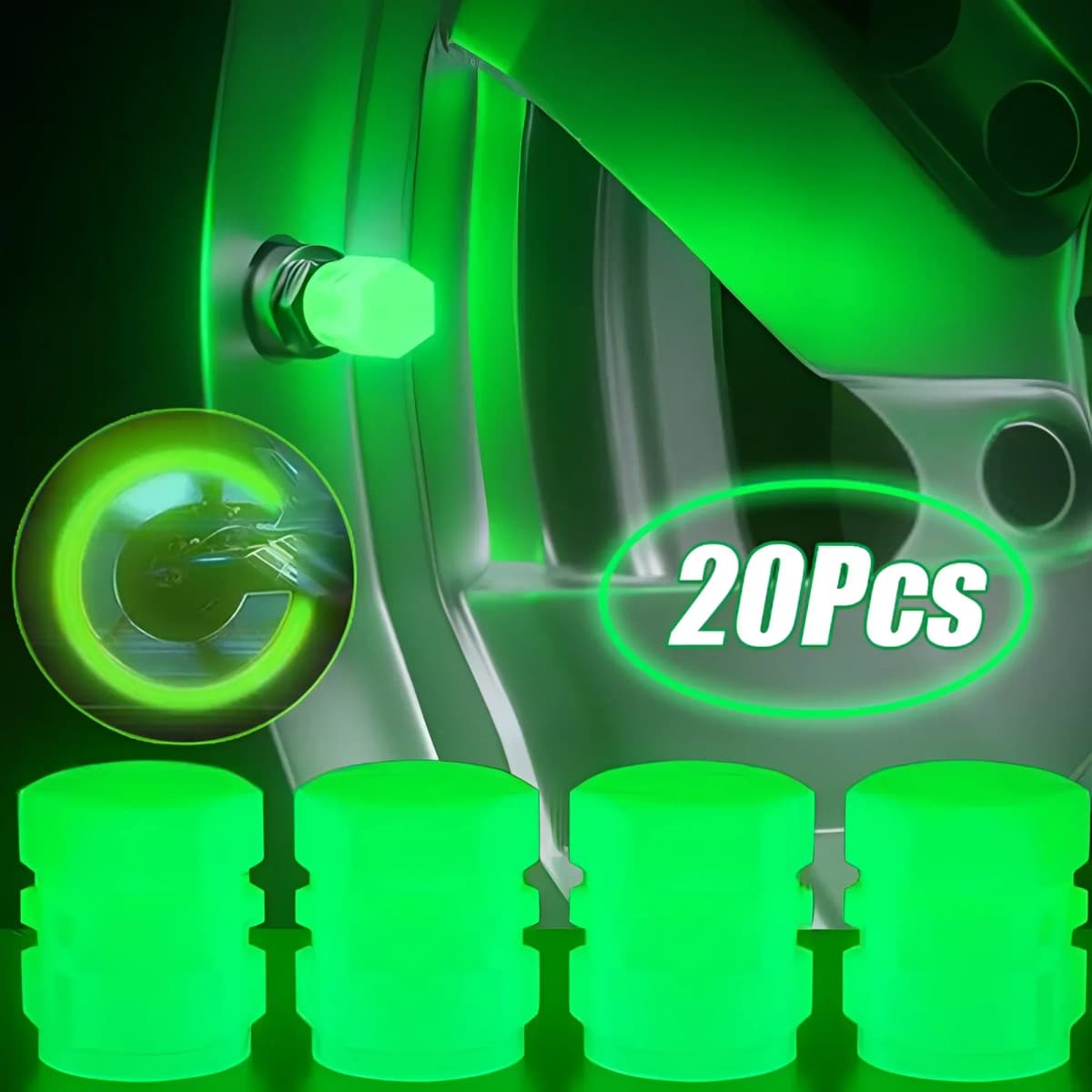 Luminous Valve Caps Fluorescent Night Car Tire Valve Caps Motorcycle Bike Glowing Decor Wheel Nozzles Tyre Cap Car Accessories