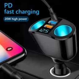 Car Cigarette Lighter 12V-24V Socket Splitter Blue Atmosphere Light PD QC3.0 2 USB Charger C Ports For Mobile Phone DVR Cha H4P2