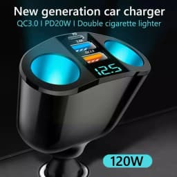 Car Cigarette Lighter 12V-24V Socket Splitter Blue Atmosphere Light PD QC3.0 2 USB Charger C Ports For Mobile Phone DVR Cha H4P2