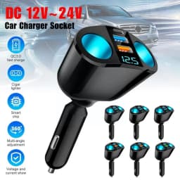 Car Cigarette Lighter 12V-24V Socket Splitter Blue Atmosphere Light PD QC3.0 2 USB Charger C Ports For Mobile Phone DVR Cha H4P2