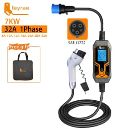 Feyree Portable EV Charger Wallbox Type2 Cable 32A 7KW with CEE Plug EVSE Type1 Charging Box J1772 Adapter for Electric Vehicle