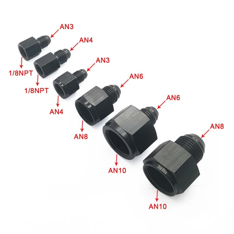 Jiax Black Aluminum AN4 AN8 AN6 1/8NPT Female to AN 3 AN6 AN8 AN10 Male Flare Adapter Fitting Reducer