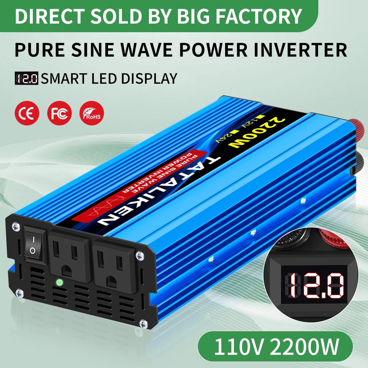 Pure Sine Wave Inverter 1000W-4000W DC 12V/24V to AC 110V 60hz Power Inverter Charger Converter Adapter US Socket