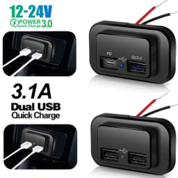 QC3.0 PD Car Charger Socket Quick Charge Dual USB Charger Outlet Panel Power Adapter for Truck Camper Caravan Accessories 12/24V