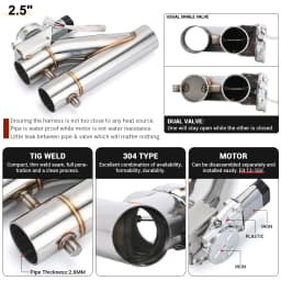 Universal Stainless Steel 304 2.0" 2.25" 2.5" 3" Dual-Valve Electric Exhaust Downpipe Cutout With Remote Wireless Accessories