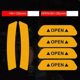 6PCS Car Door Warning Decal Sticker OPEN Reflective Yellow Anti-collision Cover Trim