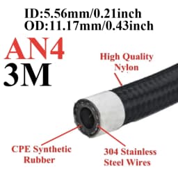 1M/2M/3M/5M/6M AN4 AN6 AN8 AN10 Car Fuel Hose Oil Gas Cooler Hose Line Pipe Tube Nylon Stainless Steel Braided Inside CPE Rubber