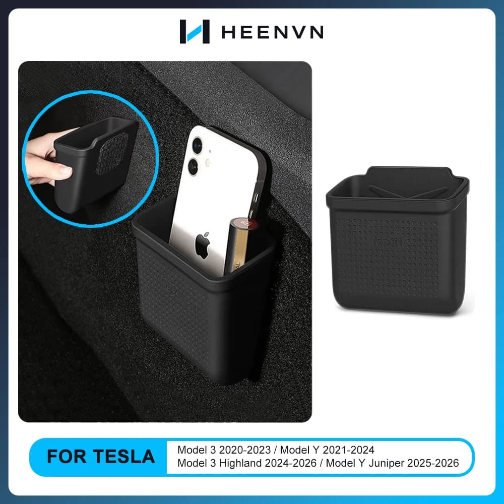 Heenvn Silicone Car Storage Box For Tesla Model 3 Y Model 3 Highland Model Y Juniper 2017-2026 Hidden Cover Tray Phone Organizer