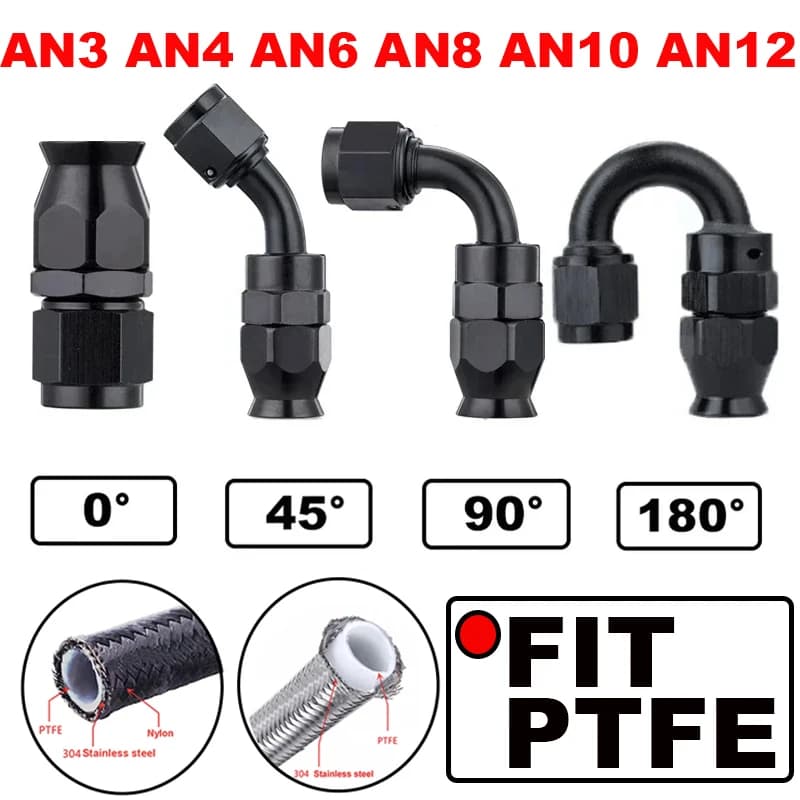 Universal Straight 0 45 90 180 Degree AN3 AN4 AN6 AN8 AN10 AN12 Car Hose End Fitting Hose Adapter For Swivel PTFE Oil Fuel Line