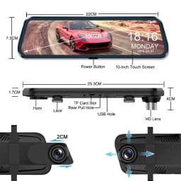 10'' Rearview Mirror Dash Cam Front & Rear 1080P Dual Recording, Backup Camera, 24H Parking Monitor, Night Vision for Cars