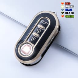 3 Buttons for Fiat 500 Ducato Panda Punto Gold TPU Car Flip Folding Key Case Cover Remote Key Shell Holder Protecor Keychain
