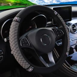 Car Steering Wheel Cover Without Inner Ring 37-38cm Three-dimensional Leather Embroidered Color Diamond-encrusted Breathable
