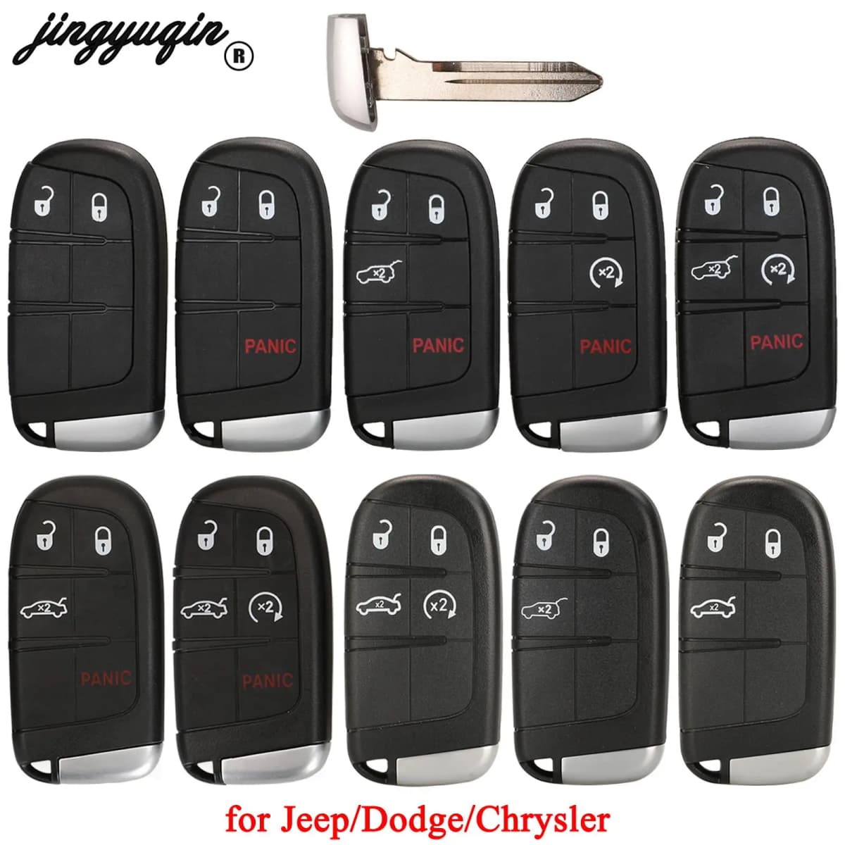 Jingyuqin For Jeep Grand Cherokee Dodge Ram 1500 Journey Charger Dart Challenger Durango Chrysler 300 Remote Key Shell 2/3/4/5BT