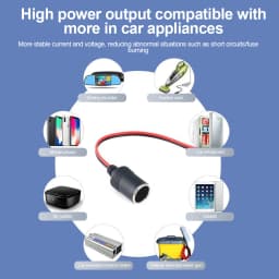 12v 10A/15A/20A/50A Car Mounted Cigarette Lighter Charger with 30cm Cable Female/Male Socket Plug Connector Adapter Universal