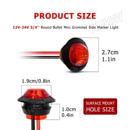 6/10x 12V 24V RED Side Mini Round 3/4" LED Marker Light Truck Trailer Boat Tractor Caravan ATV UTV RV Chassis Grille Signal Lamp