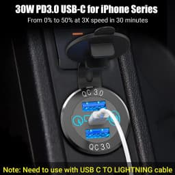 DaierTek Car USB Charger Socket Metal 60W Car Charger 12V 24V USB Outlet PD USB-C & Two QC3.0 Ports Touch Switch For Boat Marine