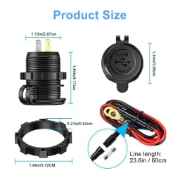 DaierTek Car USB Charger Socket Metal 60W Car Charger 12V 24V USB Outlet PD USB-C & Two QC3.0 Ports Touch Switch For Boat Marine