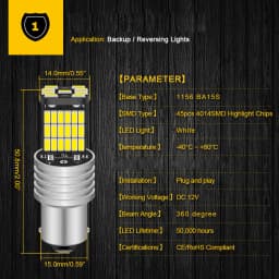 2PCS 1156 BA15S P21W S25 7506 LED Bulbs High Power 45pcs 4014SMD Super Bright 1200LM Replace For Car Reversing Light White