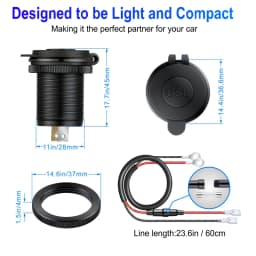 Aluminum 60W USB Charger Socket Fast Charge 12V/24V USB C Car Charger Socket PD and QC3.0 Dual USB Ports for Car Boat Motorcycle