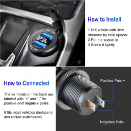 Aluminum 60W USB Charger Socket Fast Charge 12V/24V USB C Car Charger Socket PD and QC3.0 Dual USB Ports for Car Boat Motorcycle