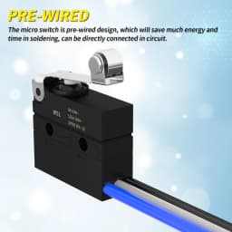 2PCS Micro Limit Switch with Roller Lever 6A 12V DC Waterproof Sealed Lever Microswitch SPDT 3 PIN 5A 250VAC with Pre-Wired