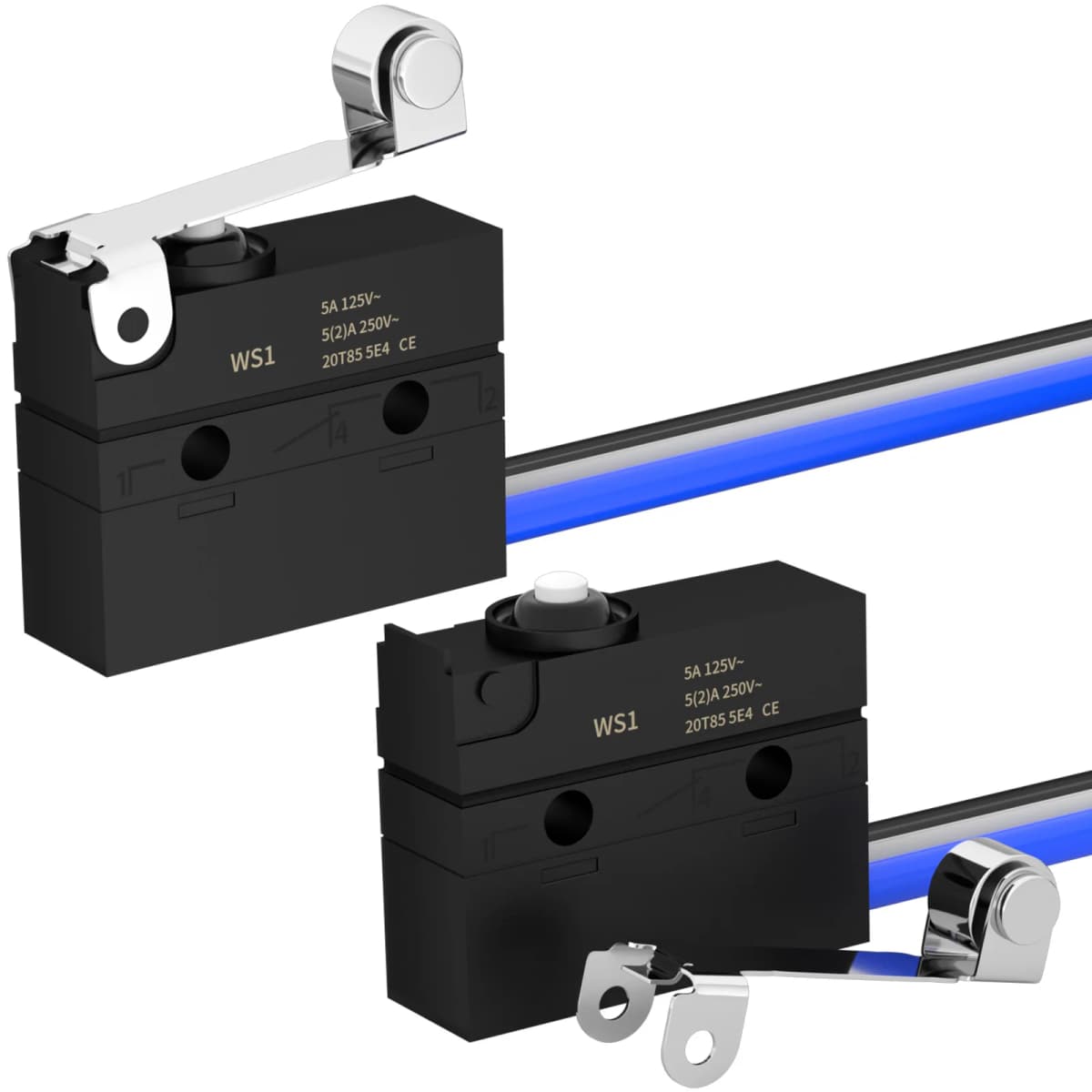 2PCS Micro Limit Switch with Roller Lever 6A 12V DC Waterproof Sealed Lever Microswitch SPDT 3 PIN 5A 250VAC with Pre-Wired