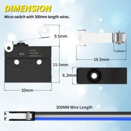 2PCS Micro Limit Switch with Roller Lever 6A 12V DC Waterproof Sealed Lever Microswitch SPDT 3 PIN 5A 250VAC with Pre-Wired