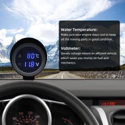 AD Round LCD Digital Display Water Temperature Meter Thermometer Voltmeter Gauge 2in1 Temp Voltage Meter 1/8 10mm Thread Sensor