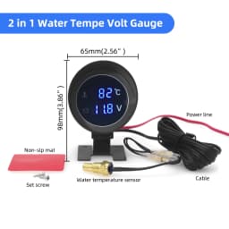 AD Round LCD Digital Display Water Temperature Meter Thermometer Voltmeter Gauge 2in1 Temp Voltage Meter 1/8 10mm Thread Sensor