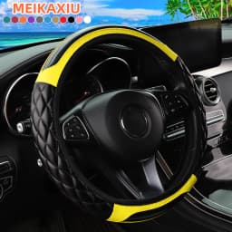 1 Crystal Carbon Fiber Embroidered Leather Automotive Steering Wheel Cover Without Inner Rim for 14.5-15 Inch Car Accessories