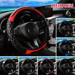 1 Crystal Carbon Fiber Embroidered Leather Automotive Steering Wheel Cover Without Inner Rim for 14.5-15 Inch Car Accessories