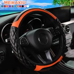 1 Crystal Carbon Fiber Embroidered Leather Automotive Steering Wheel Cover Without Inner Rim for 14.5-15 Inch Car Accessories