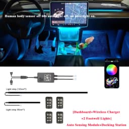 For Tesla Model 3/Y 2 IN 1 Dynamic Neon RGB Car LED Ambient Lighting 60s Automatic OFF Module Dashboard Lighting Decorative Lamp